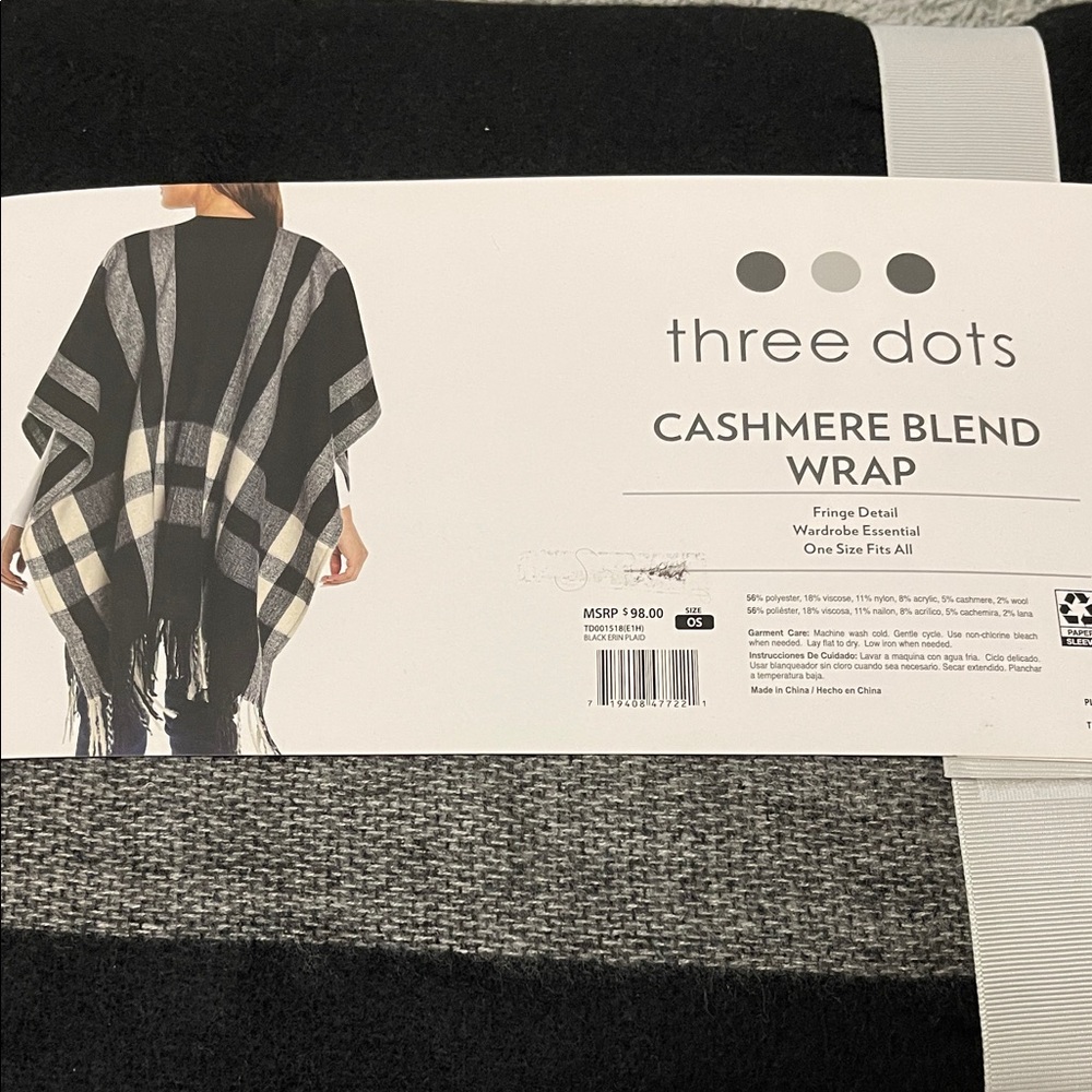Three Dots Black and White Plaid Shawl